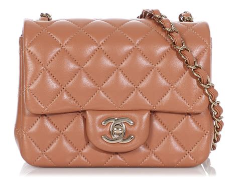 Chanel Caramel Quilted Lambskin Mini Square Classic Flap Gold 